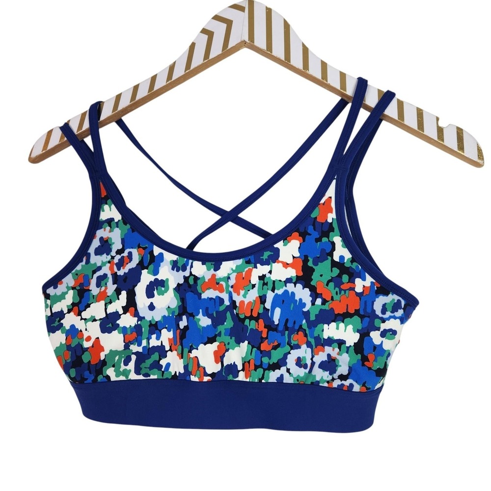 TORY SPORT Sports Bra Womens Small Blue Multicolor Floral Crossback Print Top